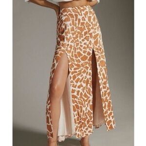 Anthropologie Maeve Tan and Cream Split-Front Printed Maxi Skirt Spring Summer
